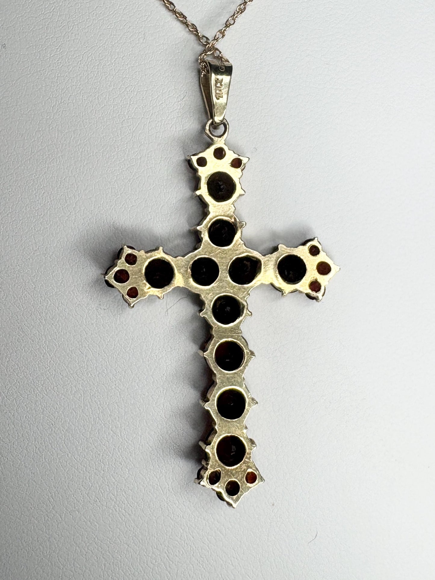 Bohemian Rose Cut Garnet Cross Pendant Necklace 10k with 14k Chain 18" - NewLifeJewelryVault