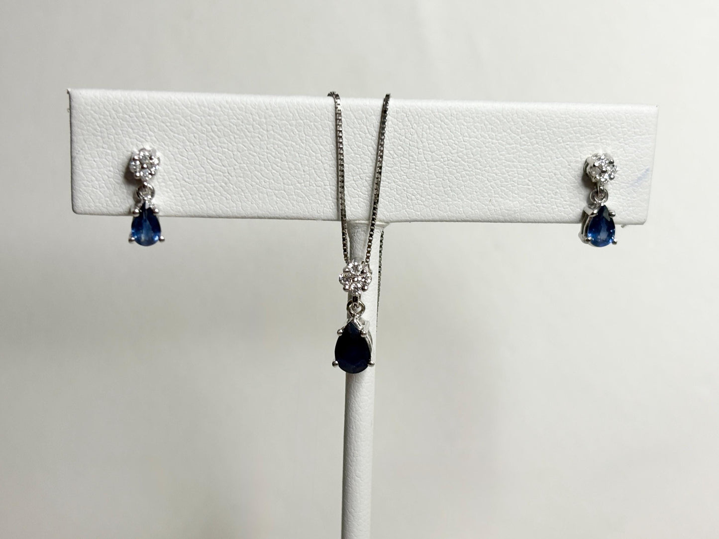 Sapphire and Diamond Dangle Drop Earrings Solid 14k White Gold Pear Shape - NewLifeJewelryVault