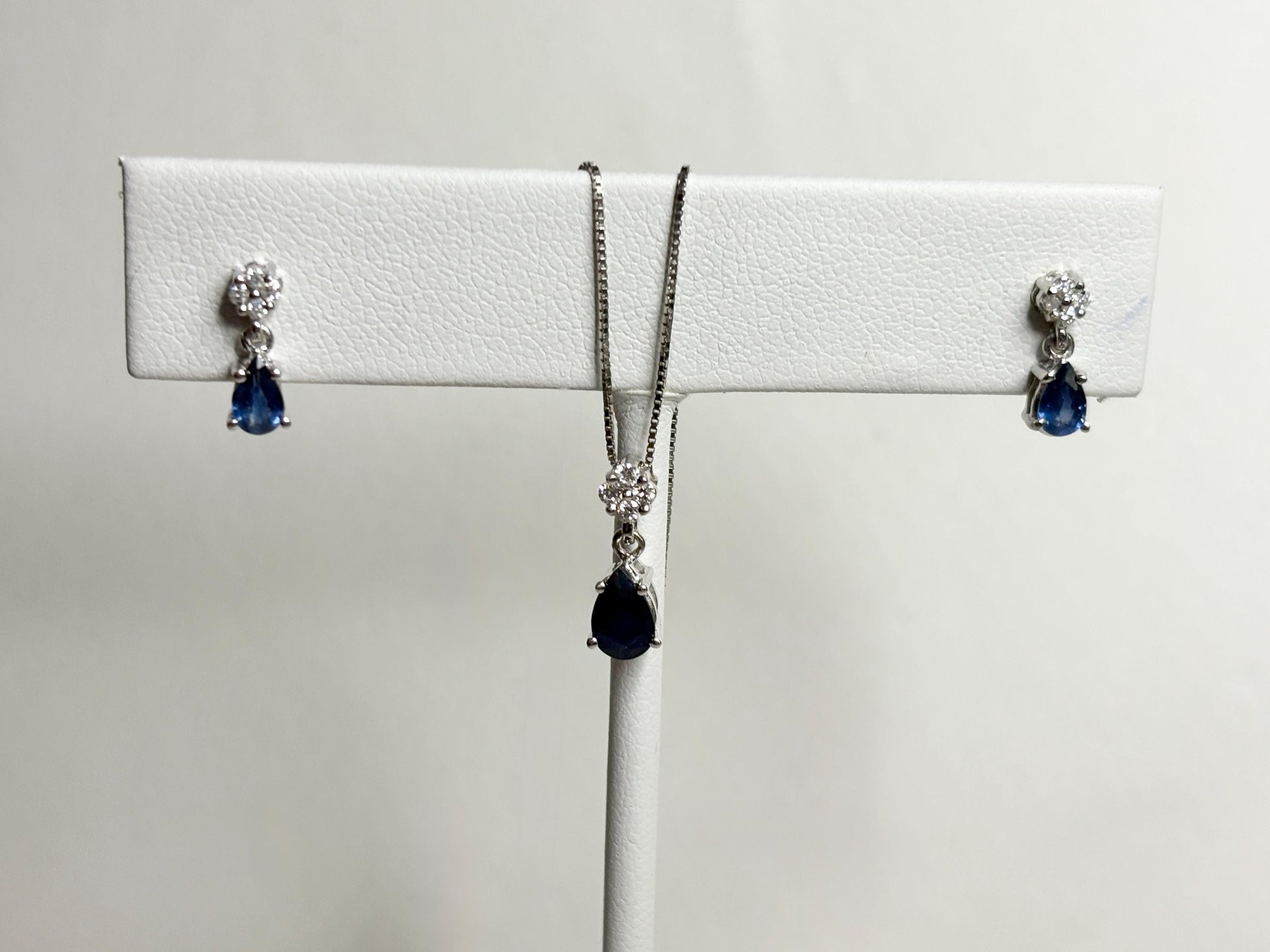 Sapphire and Diamond Dangle Drop Earrings Solid 14k White Gold Pear Shape - NewLifeJewelryVault