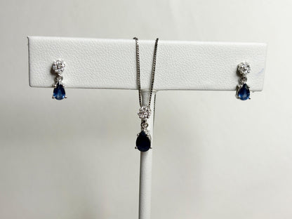 Sapphire and Diamond Dangle Drop Earrings Solid 14k White Gold Pear Shape - NewLifeJewelryVault