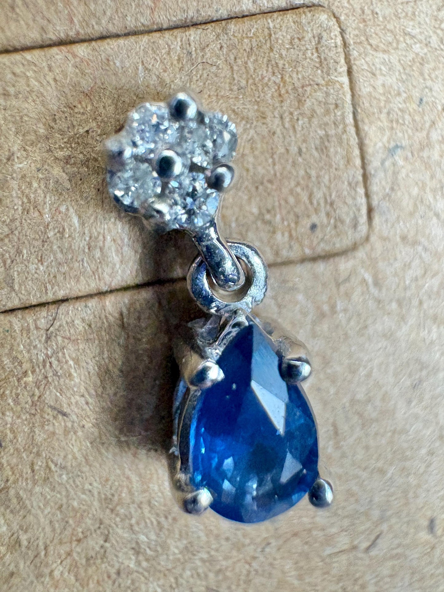 Sapphire and Diamond Dangle Drop Earrings Solid 14k White Gold Pear Shape - NewLifeJewelryVault