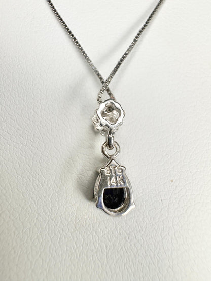 Sapphire and Diamond Pear Pendant Necklace Solid 14k and 10k White Gold 18" - NewLifeJewelryVault