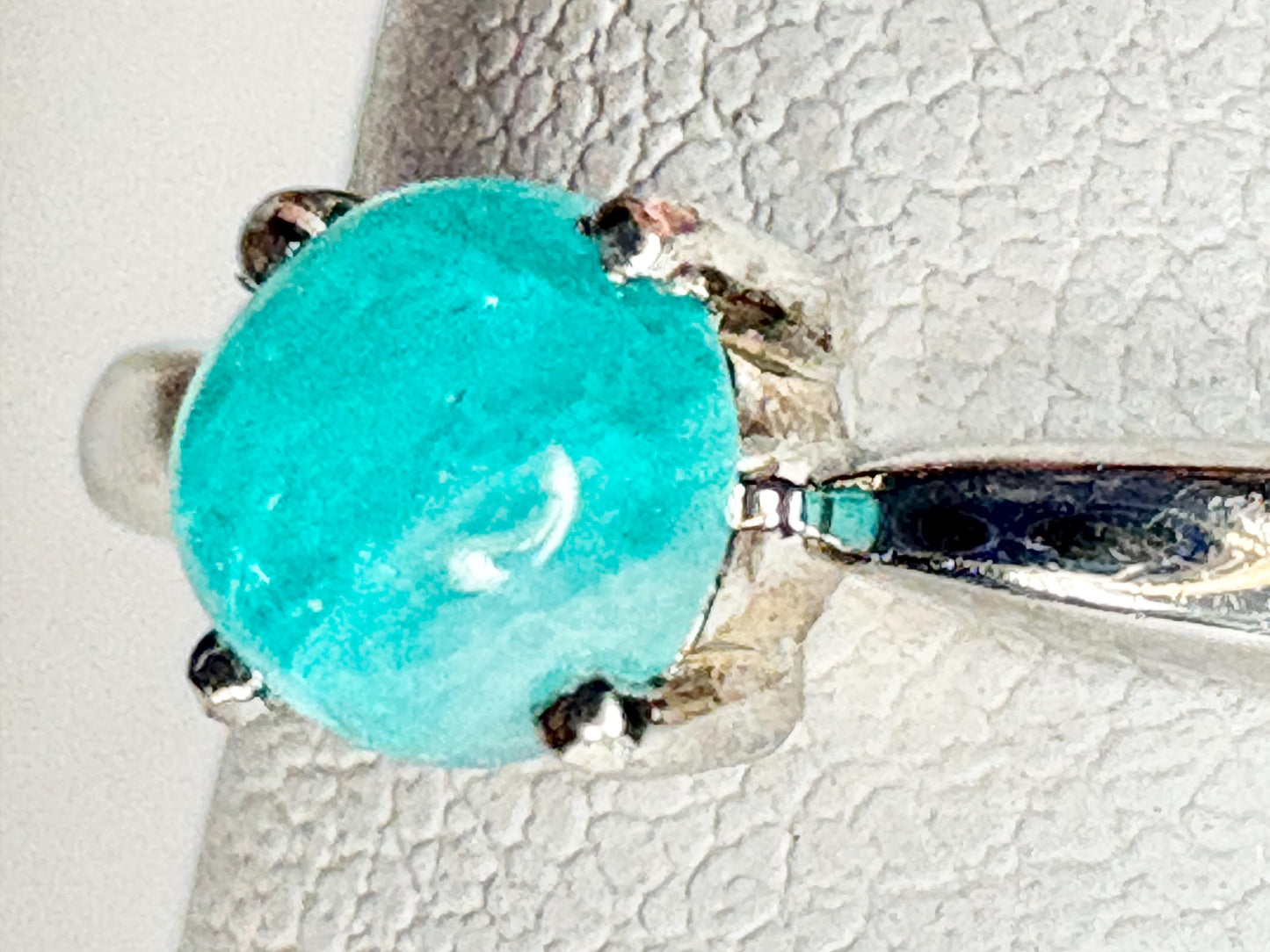 Brazilian Paraiba Tourmaline Solitaire Cabochon Ring in Sterling Silver size 7 - NewLifeJewelryVault