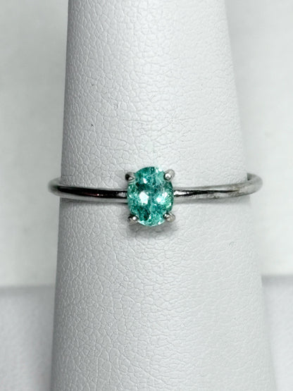 Mozambique Paraiba Tourmaline Solitaire Oval in Sterling Silver size 7 - NewLifeJewelryVault