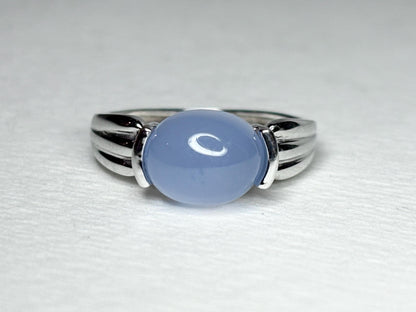 Natural Violet Blue Cabochon Chalcedony Band Ring Solid 14k White Gold size 6.5 - NewLifeJewelryVault