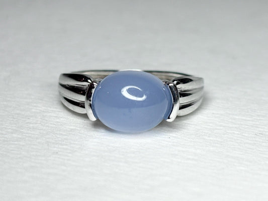 Natural Violet Blue Cabochon Chalcedony Band Ring Solid 14k White Gold size 6.5 - NewLifeJewelryVault