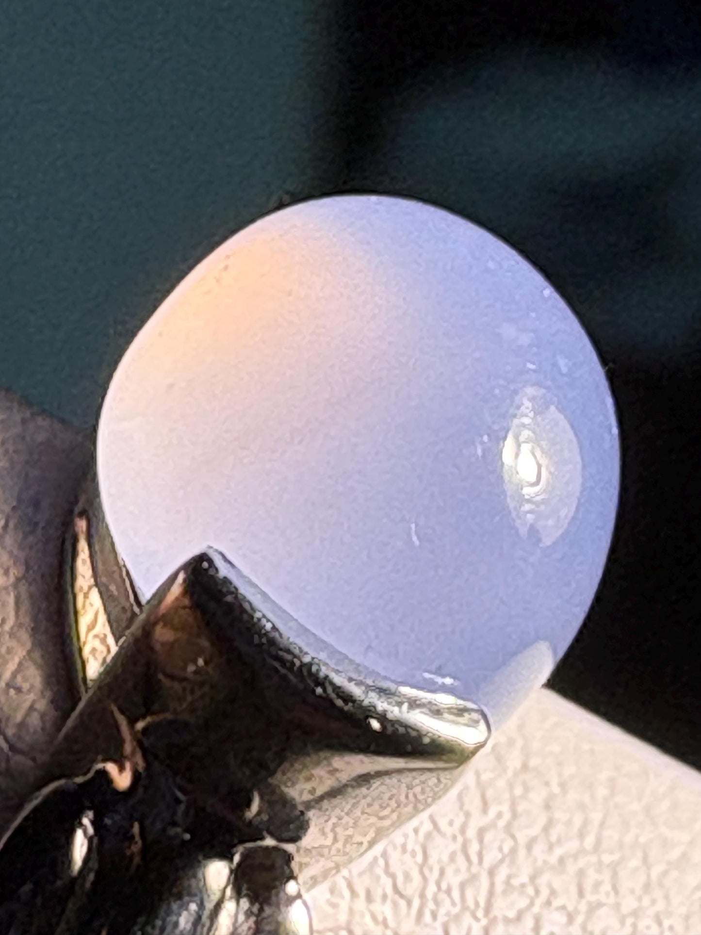 Natural Violet Blue Cabochon Chalcedony Band Ring Solid 14k White Gold size 6.5 - NewLifeJewelryVault
