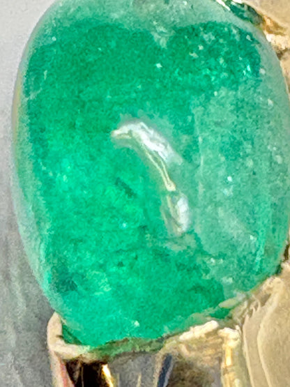 Natural Emerald Cabochon Domed Band Ring Solid 14k Gold size 6.25 - NewLifeJewelryVault