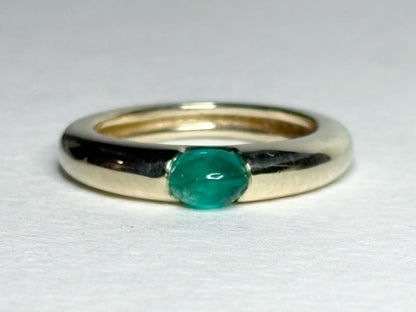 Natural Emerald Cabochon Domed Band Ring Solid 14k Gold size 6.25 - NewLifeJewelryVault