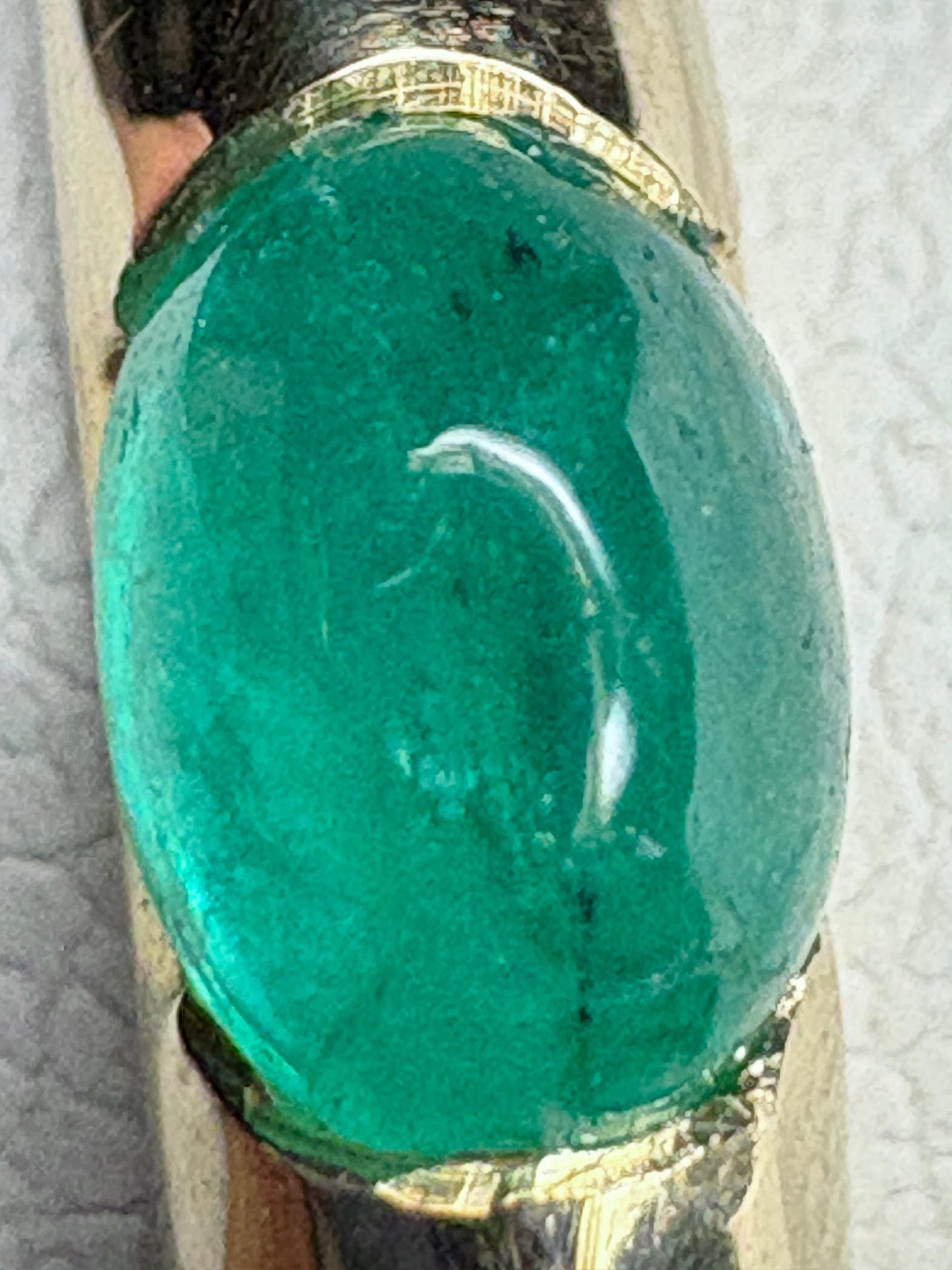 Natural Emerald Cabochon Domed Band Ring Solid 14k Gold size 6.25 - NewLifeJewelryVault