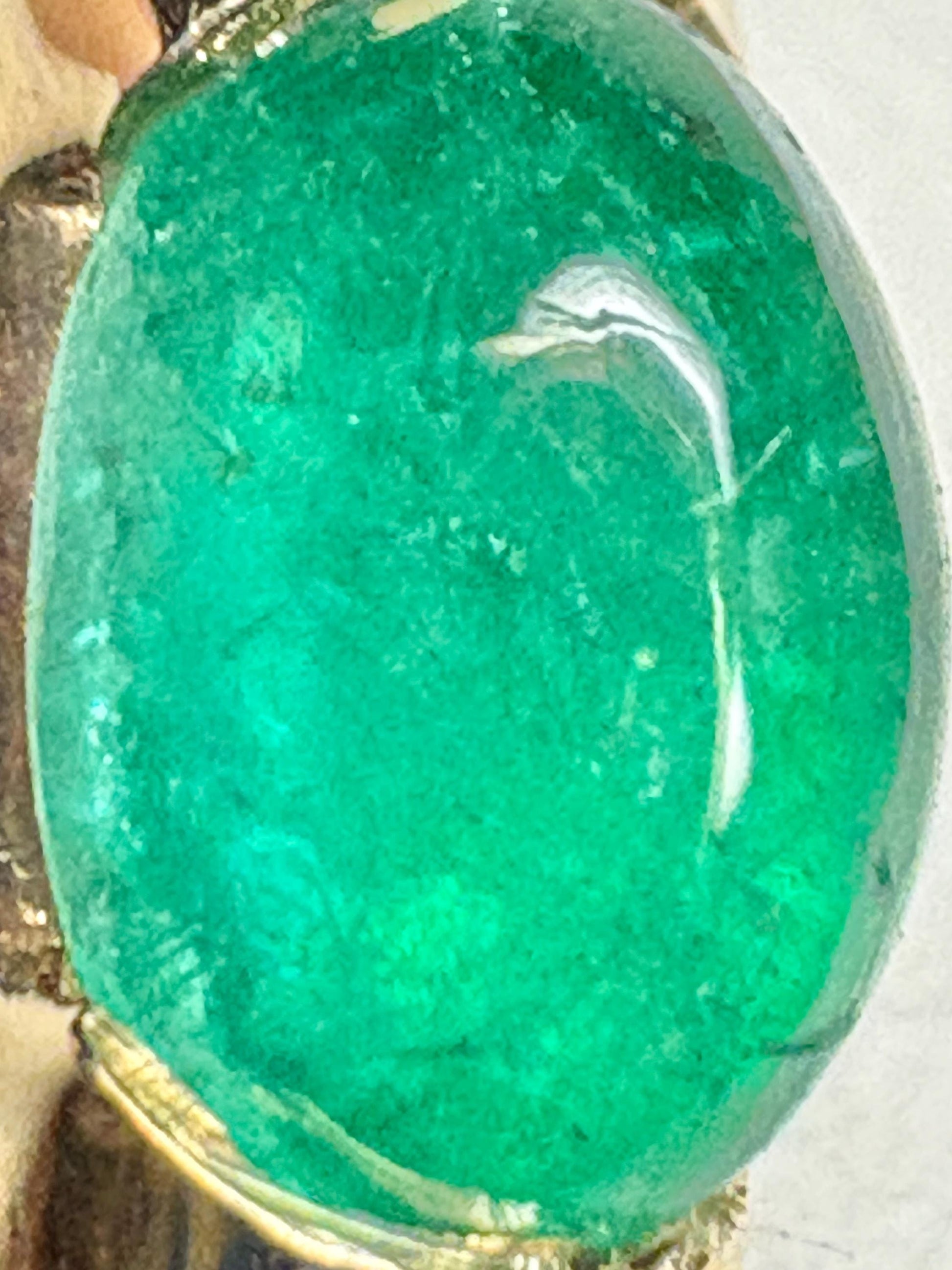 Natural Emerald Cabochon Domed Band Ring Solid 14k Gold size 6.25 - NewLifeJewelryVault