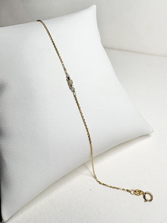 Natural Diamond Beaded Bracelet Solid 14k Gold 7.25" - NewLifeJewelryVault