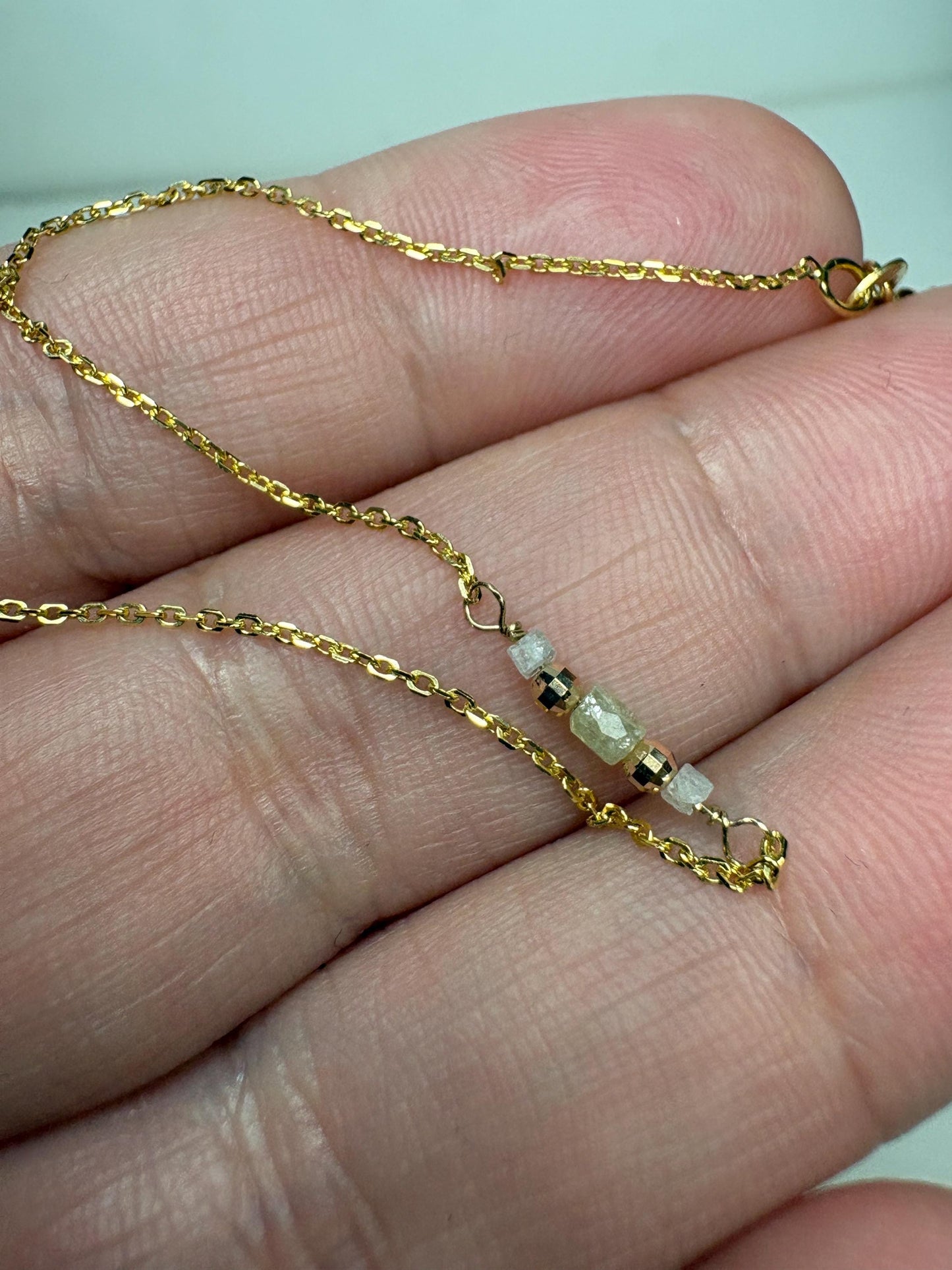 Natural Diamond Beaded Bracelet Solid 14k Gold 7.25" - NewLifeJewelryVault