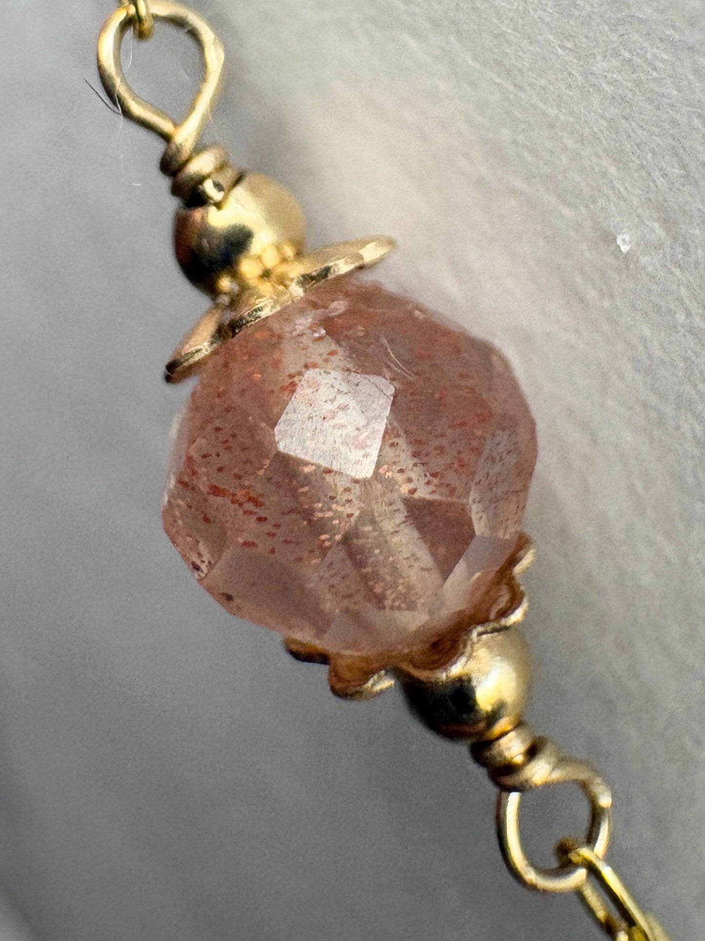 Oregon Sunstone Solitaire Faceted Bead Bracelet Solid 14k Gold 7.25" - NewLifeJewelryVault