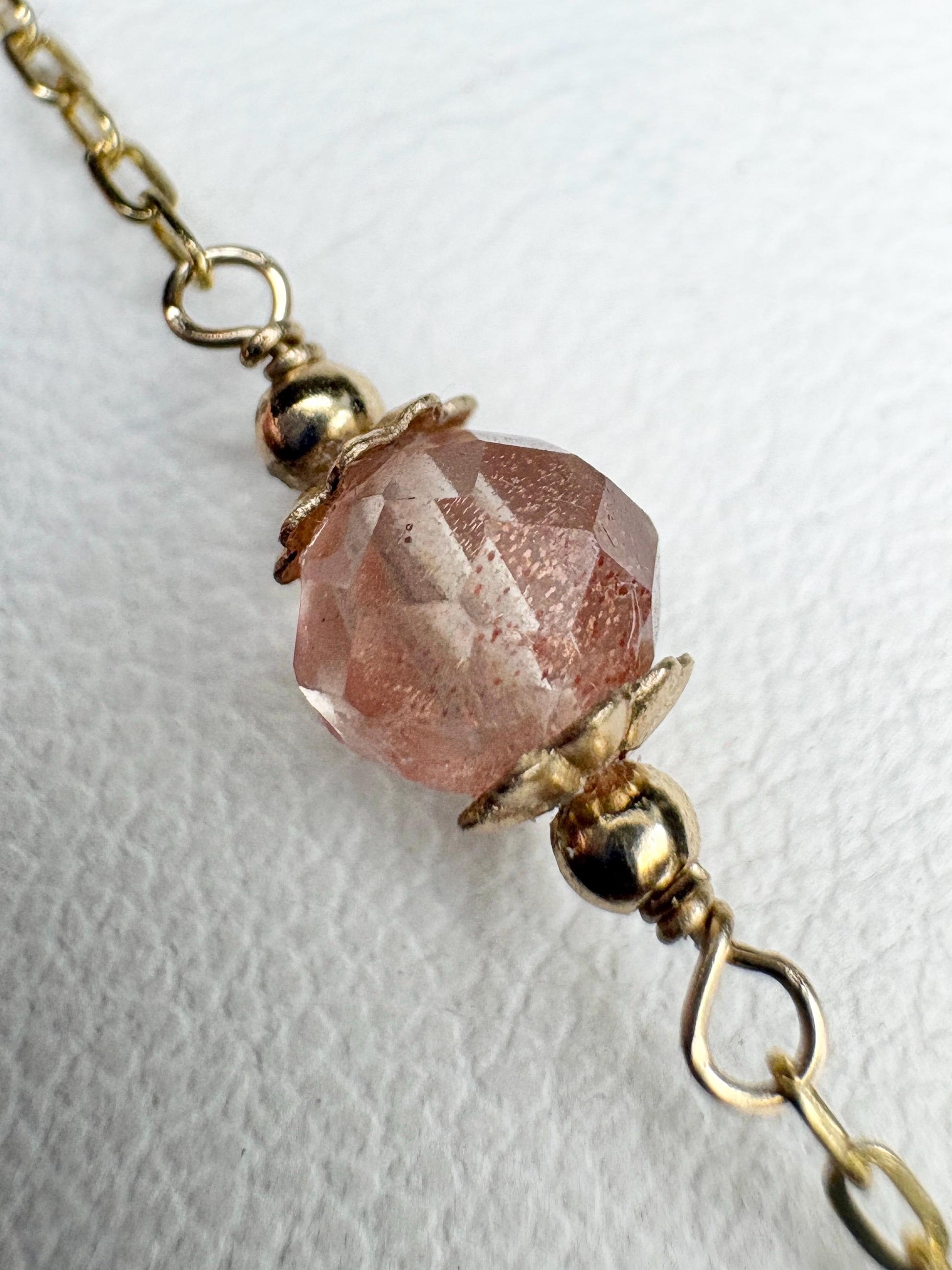 Oregon Sunstone Solitaire Faceted Bead Bracelet Solid 14k Gold 7.25" - NewLifeJewelryVault