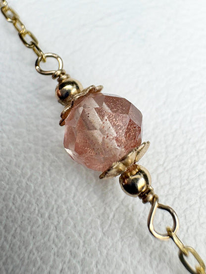Oregon Sunstone Solitaire Faceted Bead Bracelet Solid 14k Gold 7.25" - NewLifeJewelryVault