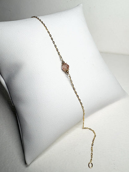 Oregon Sunstone Solitaire Faceted Bead Bracelet Solid 14k Gold 7.25" - NewLifeJewelryVault