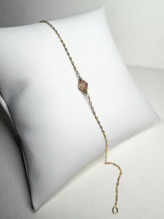 Oregon Sunstone Solitaire Faceted Bead Bracelet Solid 14k Gold 7.25" - NewLifeJewelryVault