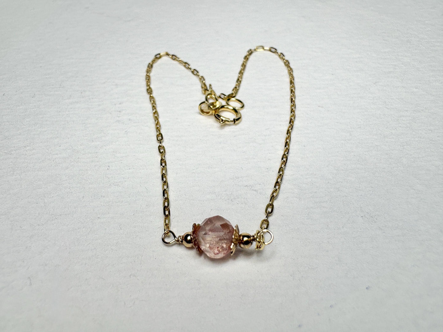 Oregon Sunstone Solitaire Faceted Bead Bracelet Solid 14k Gold 7.25" - NewLifeJewelryVault