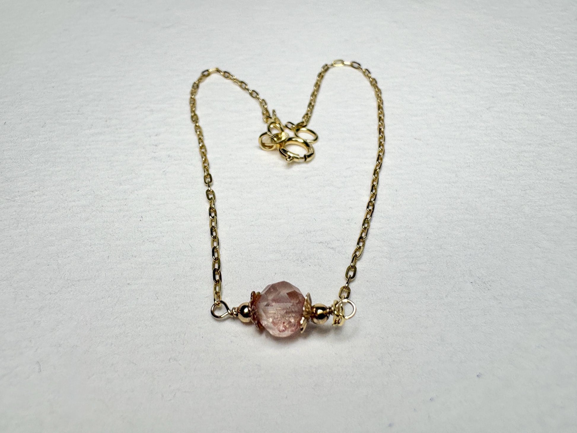 Oregon Sunstone Solitaire Faceted Bead Bracelet Solid 14k Gold 7.25" - NewLifeJewelryVault