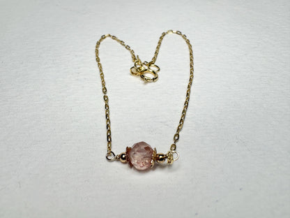 Oregon Sunstone Solitaire Faceted Bead Bracelet Solid 14k Gold 7.25" - NewLifeJewelryVault