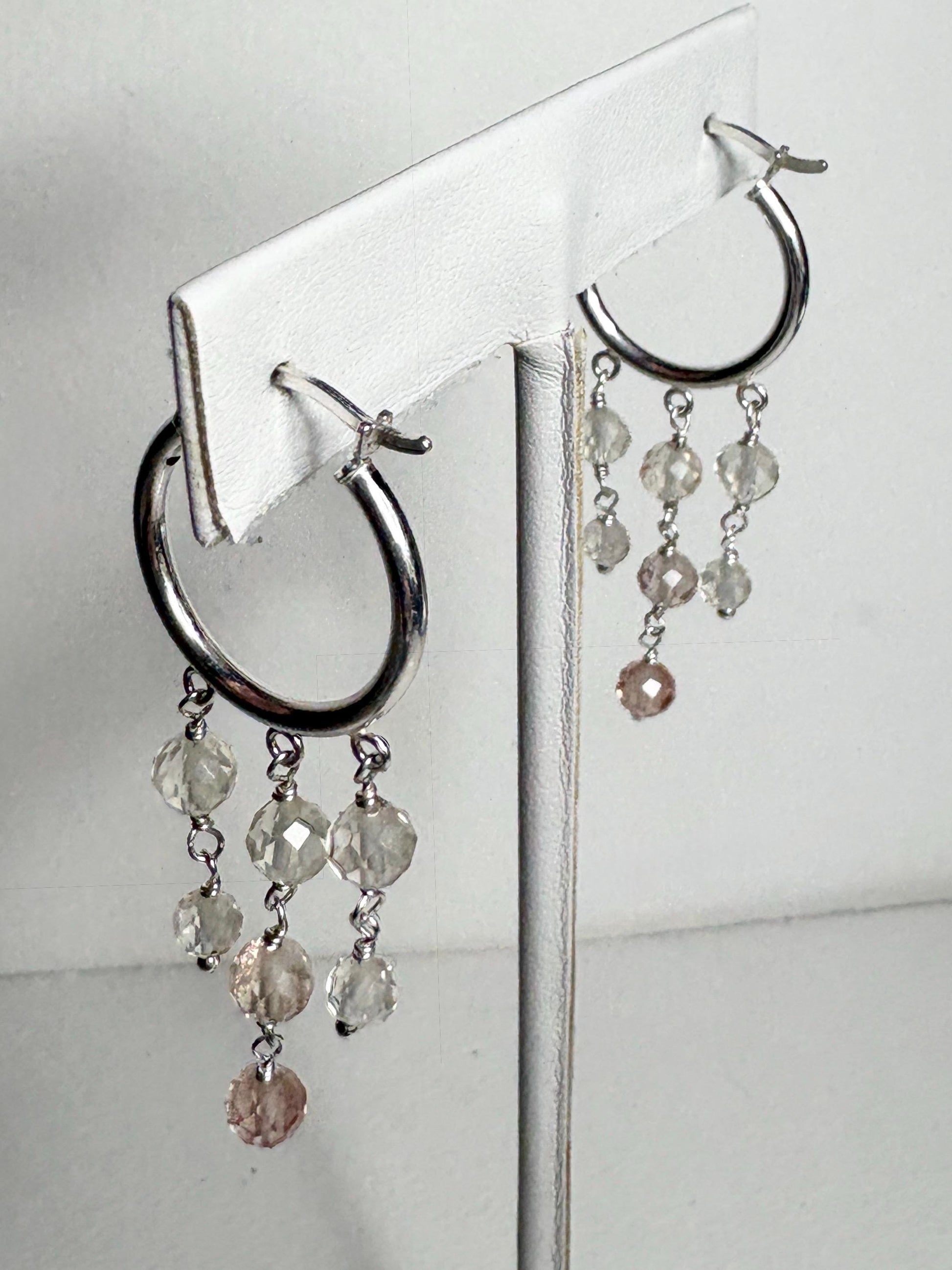 Ombre Oregon Sunstone Beaded Dangle Drop Hoop Earrings in Sterling silver 9.81ctw - NewLifeJewelryVault