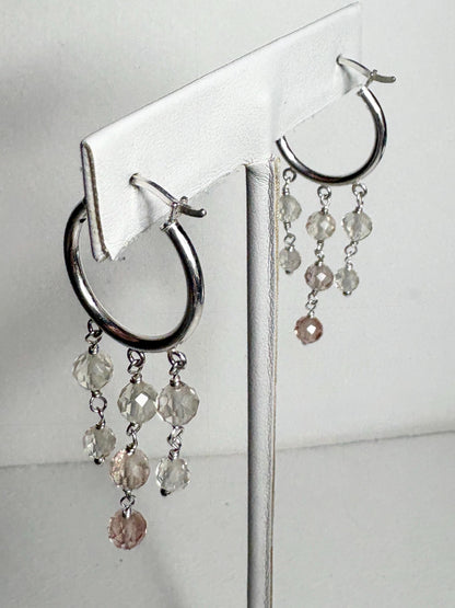 Ombre Oregon Sunstone Beaded Dangle Drop Hoop Earrings in Sterling silver 9.81ctw - NewLifeJewelryVault