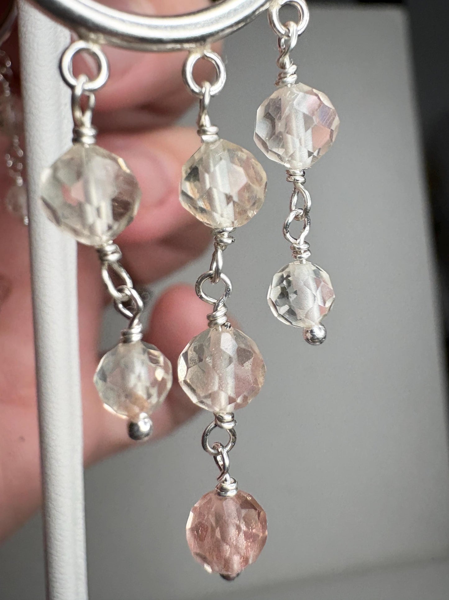 Ombre Oregon Sunstone Beaded Dangle Drop Hoop Earrings in Sterling silver 9.81ctw - NewLifeJewelryVault