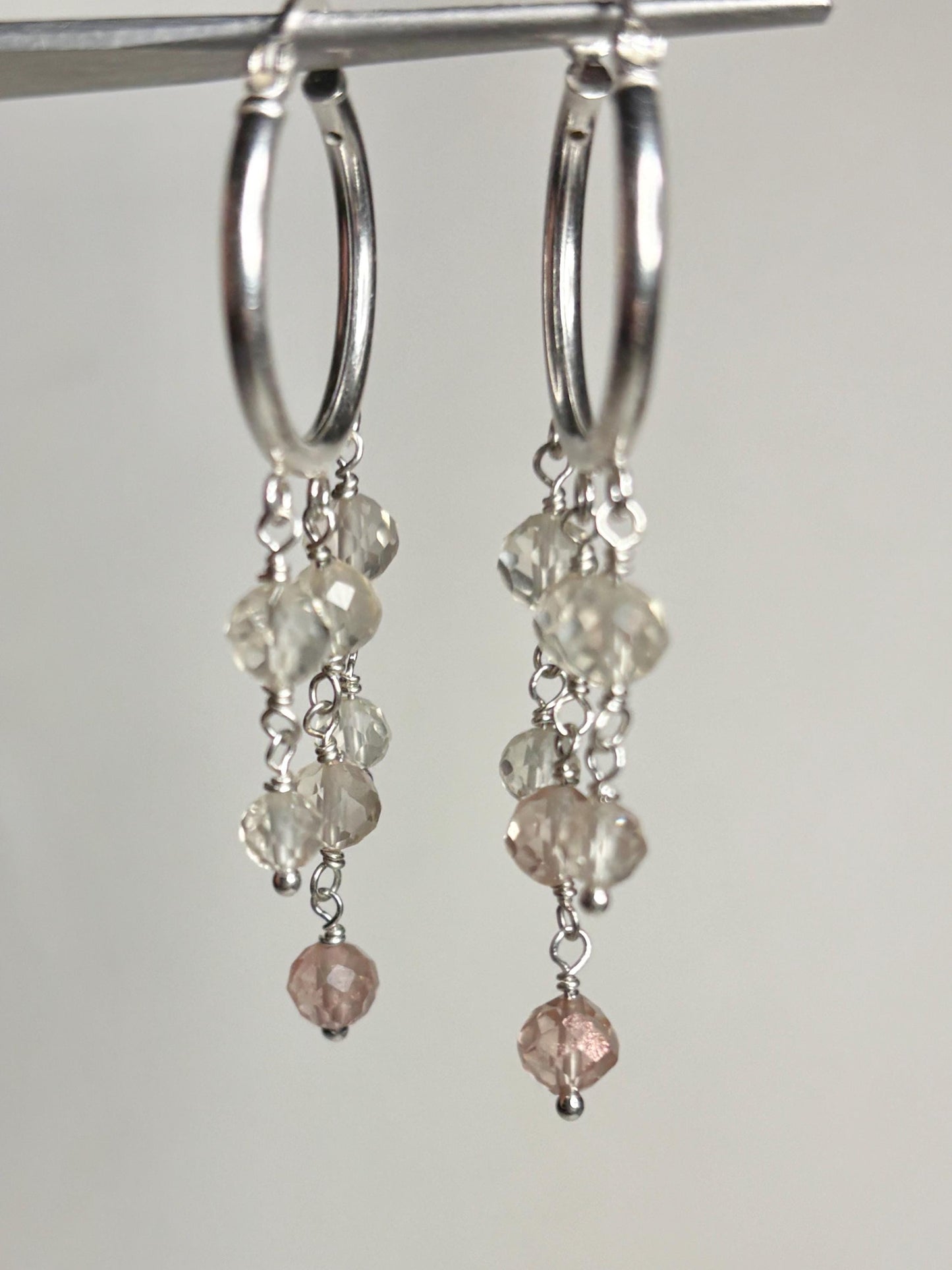 Ombre Oregon Sunstone Beaded Dangle Drop Hoop Earrings in Sterling silver 9.81ctw - NewLifeJewelryVault
