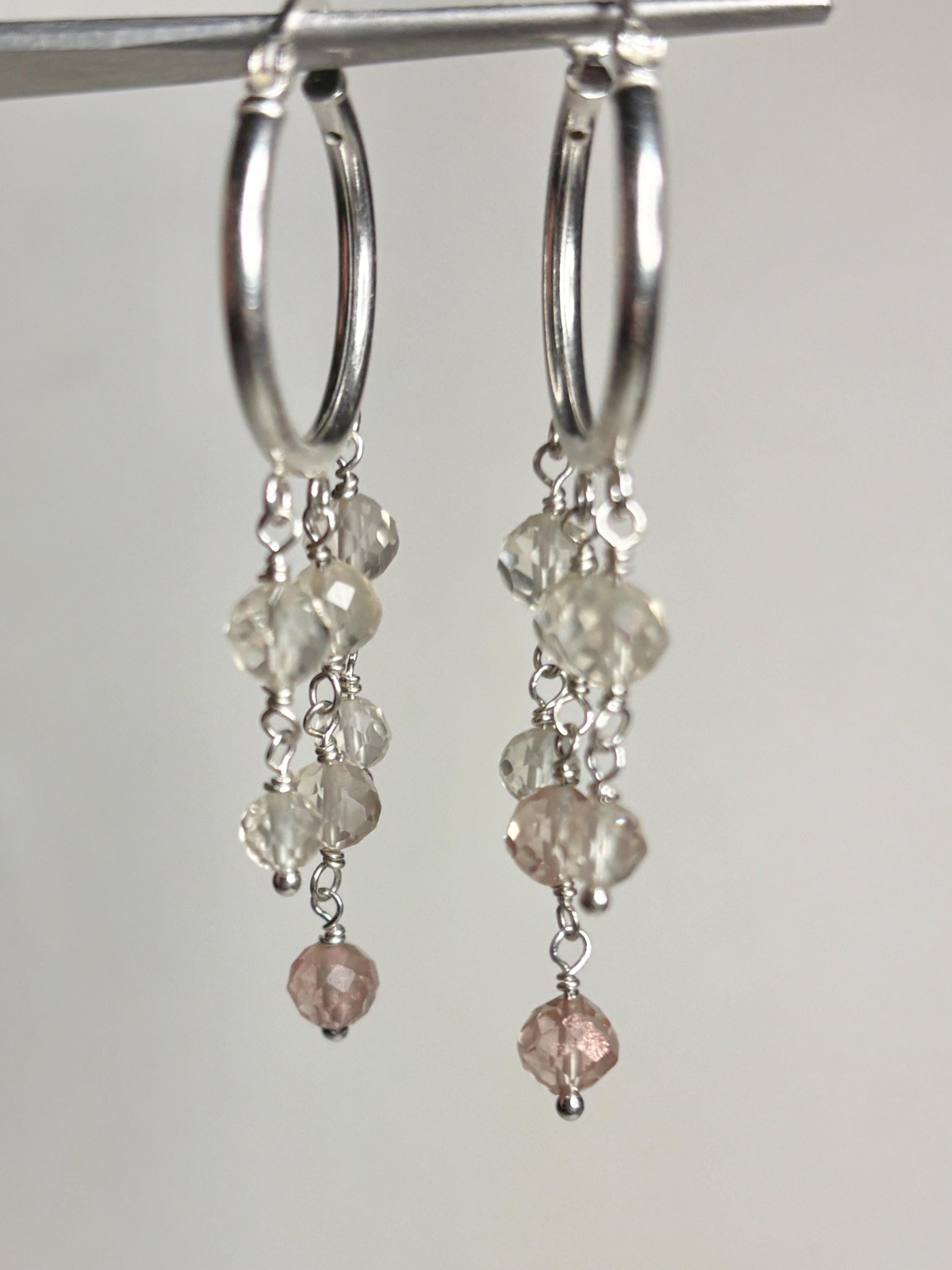 Ombre Oregon Sunstone Beaded Dangle Drop Hoop Earrings in Sterling silver 9.81ctw - NewLifeJewelryVault
