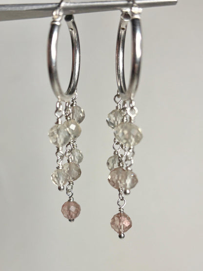 Ombre Oregon Sunstone Beaded Dangle Drop Hoop Earrings in Sterling silver 9.81ctw - NewLifeJewelryVault