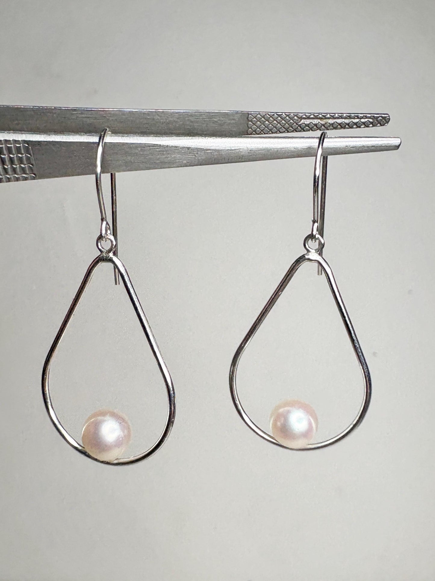 Akoya Cultured Pearl Open Tear Dangle Drop Earrings in Sterling silver 6.8mm - NewLifeJewelryVault