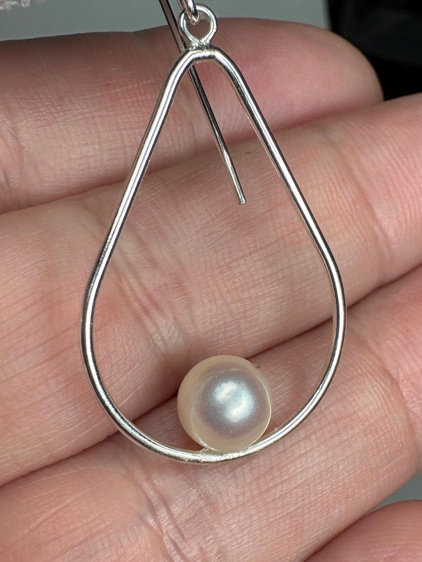 Akoya Cultured Pearl Open Tear Dangle Drop Earrings in Sterling silver 6.8mm - NewLifeJewelryVault