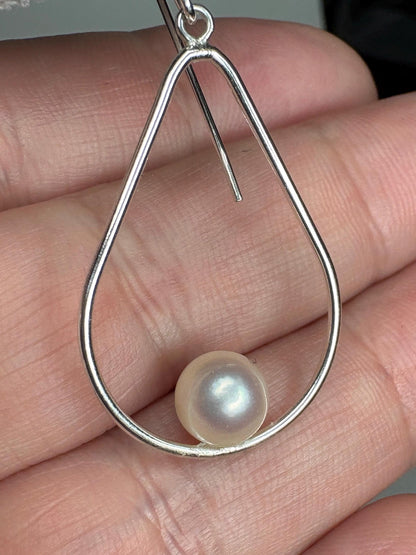 Akoya Cultured Pearl Open Tear Dangle Drop Earrings in Sterling silver 6.8mm - NewLifeJewelryVault