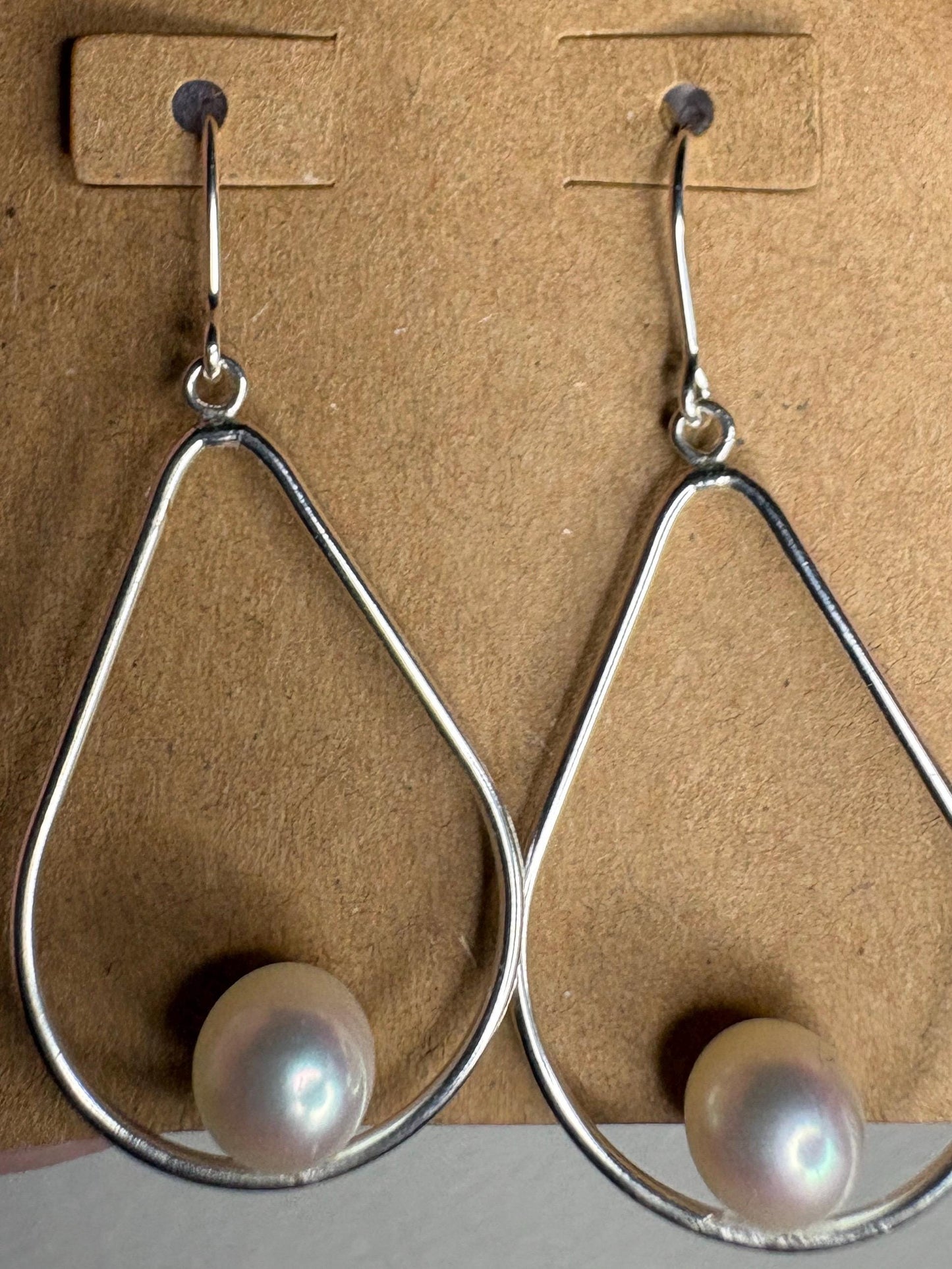 Akoya Cultured Pearl Open Tear Dangle Drop Earrings in Sterling silver 6.8mm - NewLifeJewelryVault