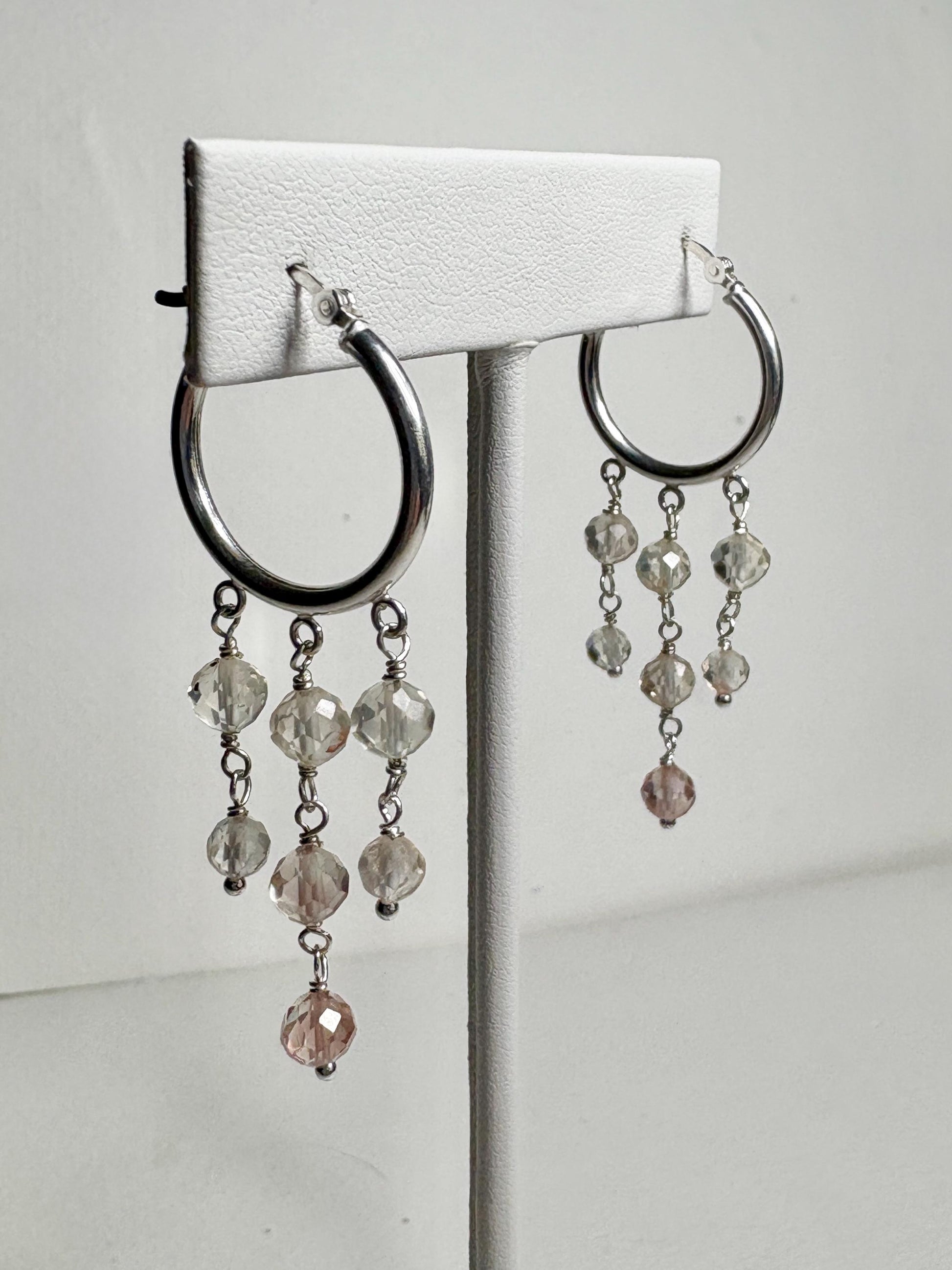 Ombre Oregon Sunstone Beaded Dangle Drop Hoop Earrings in Sterling silver 9.81ctw - NewLifeJewelryVault