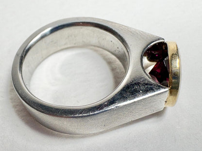 Stunning Rhodolite Garnet Bezel Set Ring Solid 18k and Metal 7.1g size 5.25 - NewLifeJewelryVault