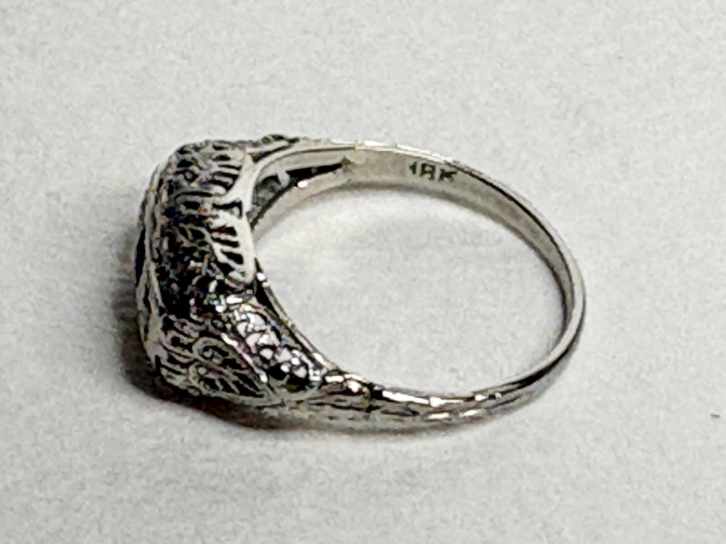 Art Deco Synthetic Sapphire Natural Diamond Band Ring Solid 18k White Gold size 6.5 - NewLifeJewelryVault