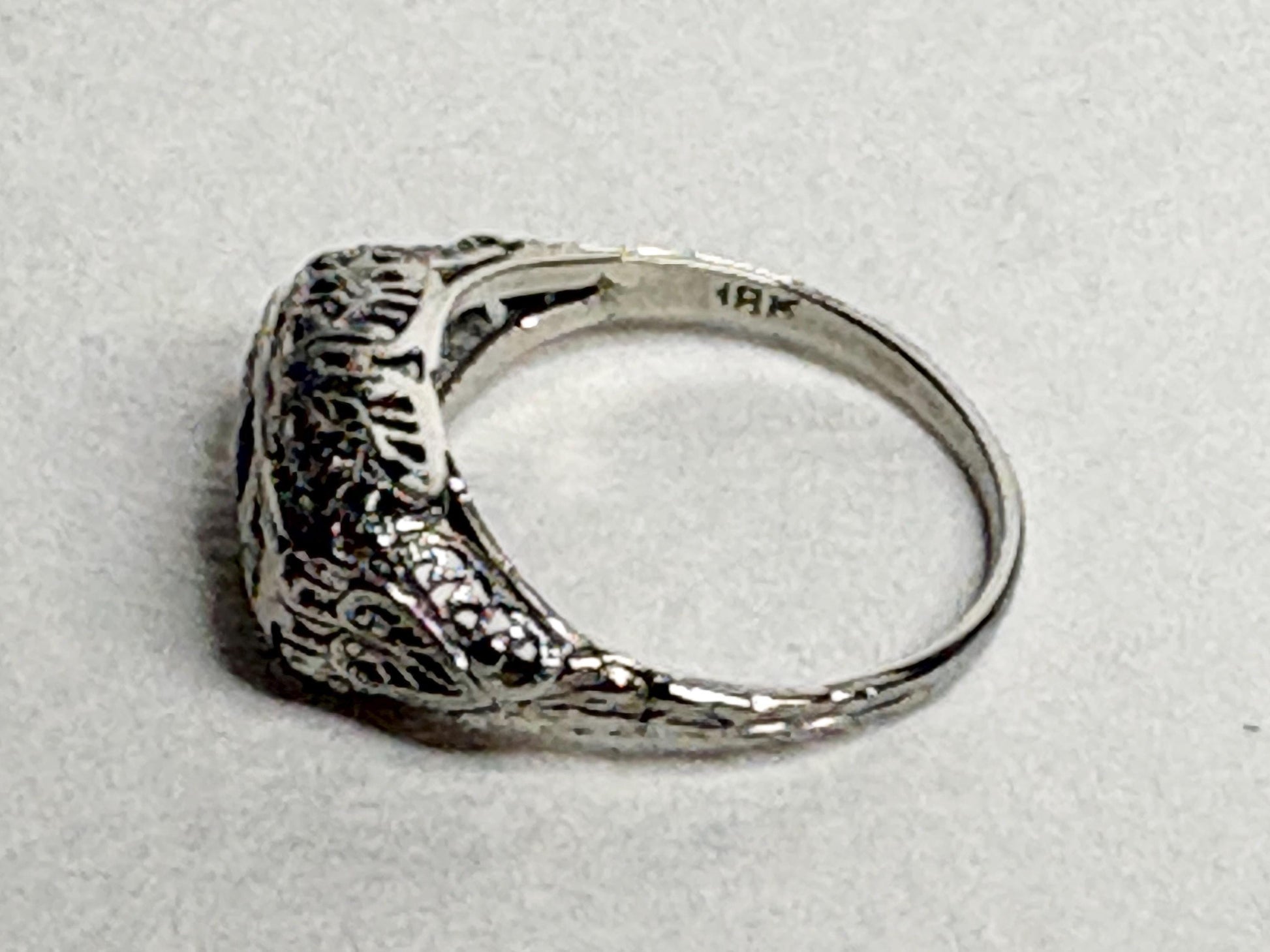 Art Deco Synthetic Sapphire Natural Diamond Band Ring Solid 18k White Gold size 6.5 - NewLifeJewelryVault