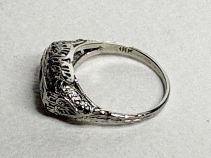 Art Deco Synthetic Sapphire Natural Diamond Band Ring Solid 18k White Gold size 6.5 - NewLifeJewelryVault