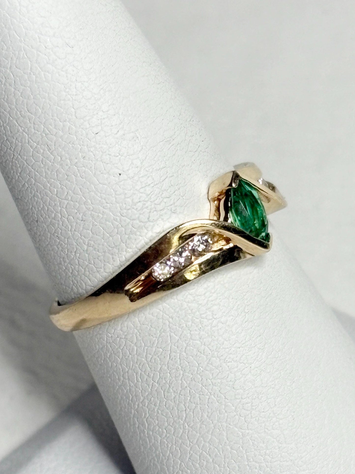 Marquise Synthetic Lab Emerald and Natural Diamond Ring in Solid 10k Gold size 7.25 - NewLifeJewelryVault