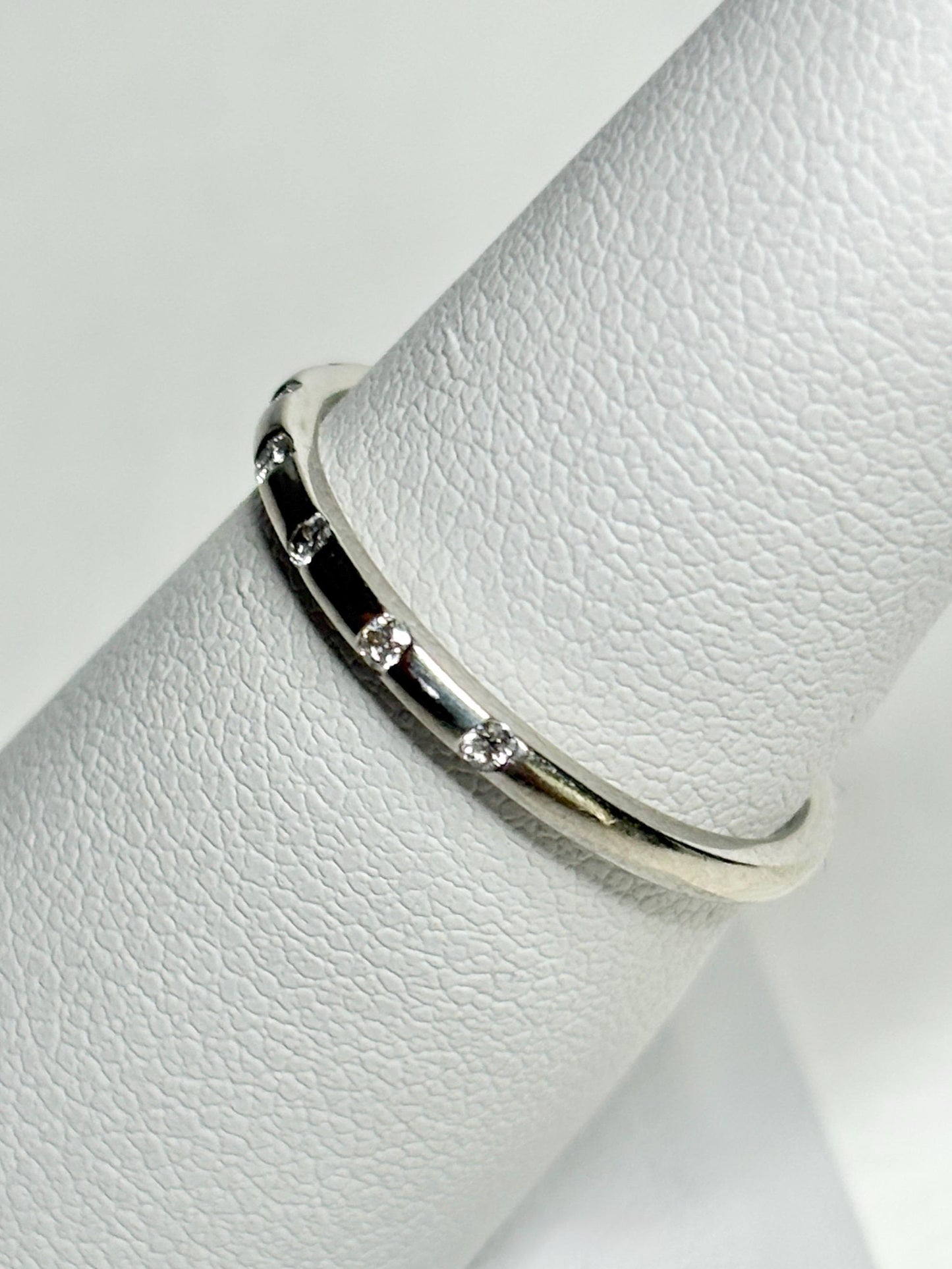Diamond Accented Stackable Band Ring Solid 10k White Gold .12ctw size 7 - NewLifeJewelryVault