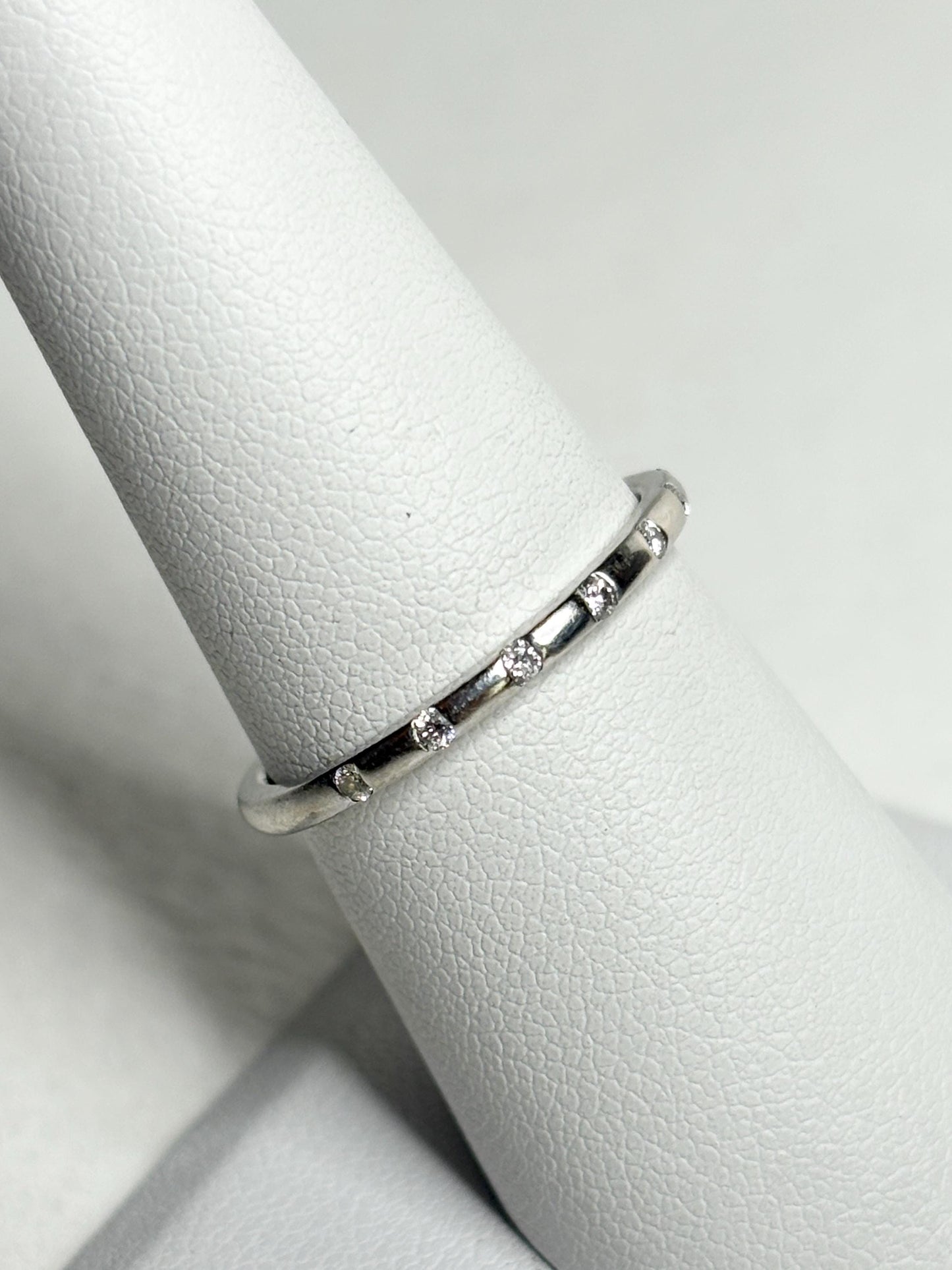 Diamond Accented Stackable Band Ring Solid 10k White Gold .12ctw size 7 - NewLifeJewelryVault