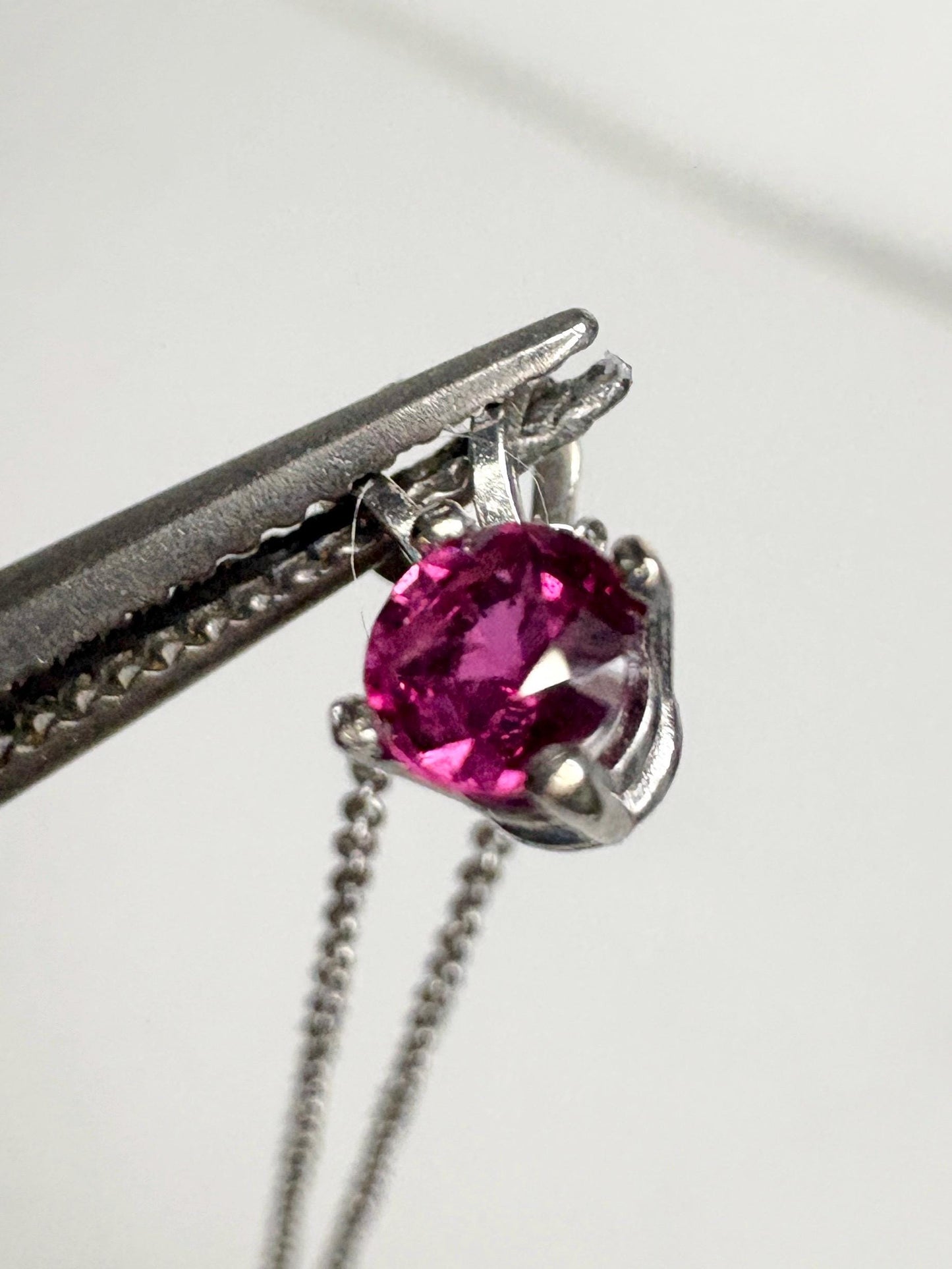 Ruby Solitaire Pendant Necklace Solid 14k White Gold and 18k Adjustable Chain 16-17.5" - NewLifeJewelryVault