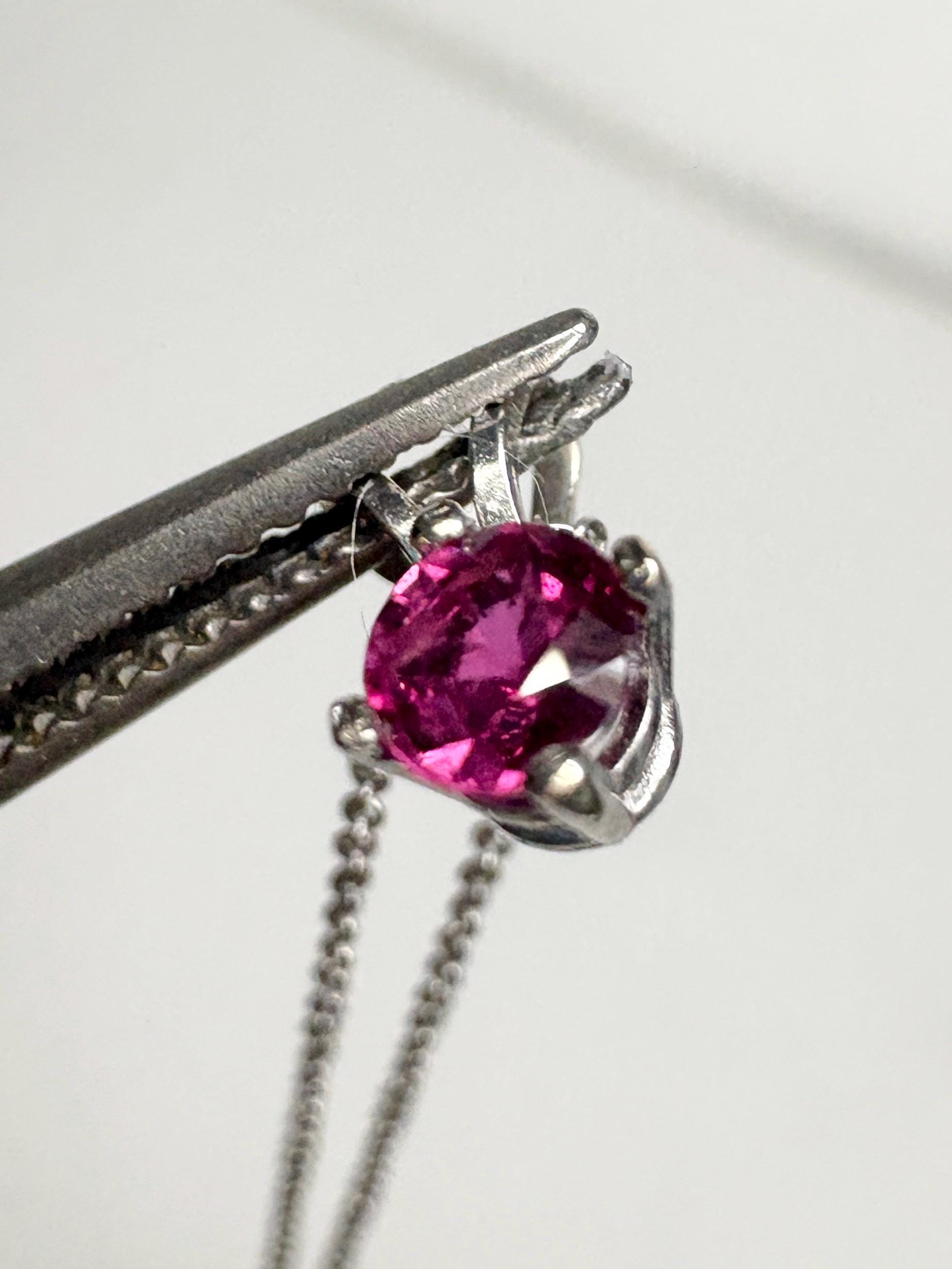 Ruby Solitaire Pendant Necklace Solid 14k White Gold and 18k Adjustable Chain 16-17.5" - NewLifeJewelryVault