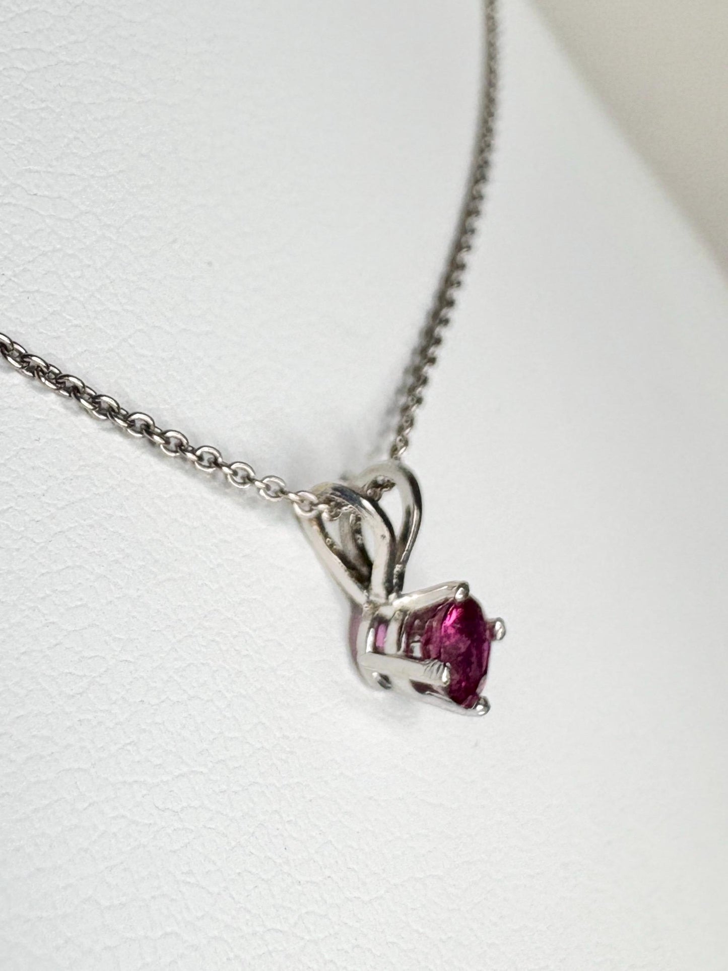 Ruby Solitaire Pendant Necklace Solid 14k White Gold and 18k Adjustable Chain 16-17.5" - NewLifeJewelryVault