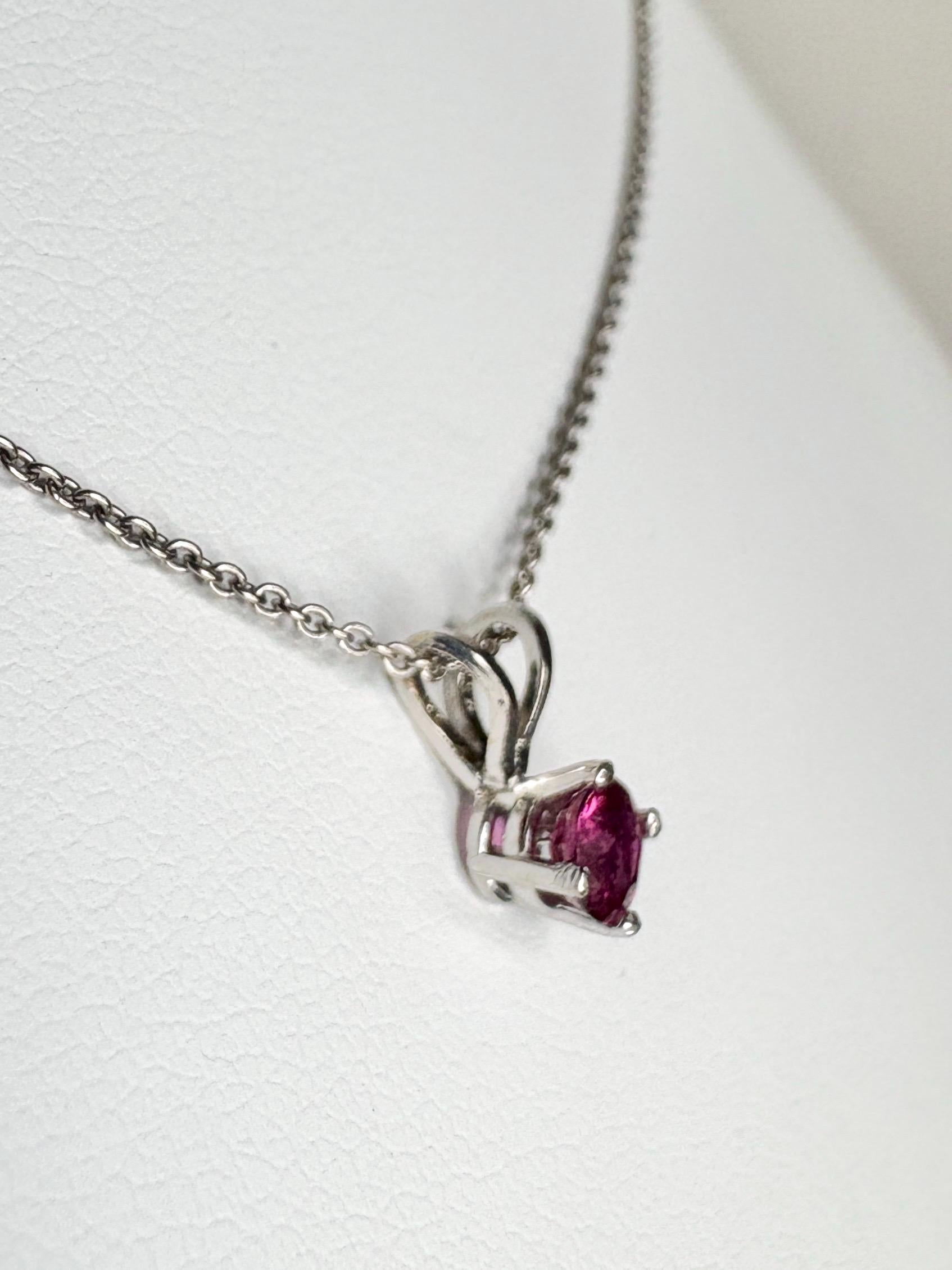 Ruby Solitaire Pendant Necklace Solid 14k White Gold and 18k Adjustable Chain 16-17.5" - NewLifeJewelryVault