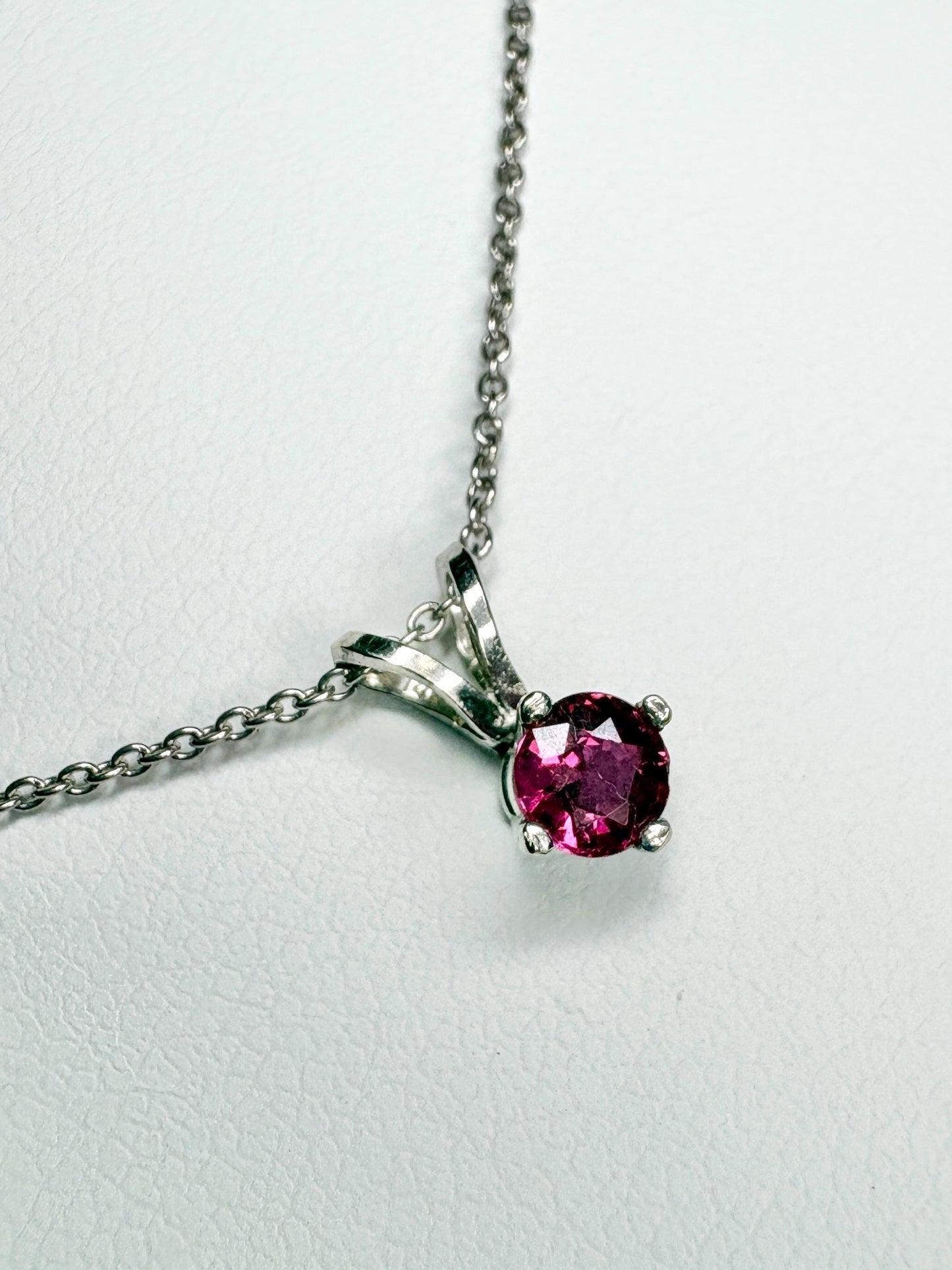 Ruby Solitaire Pendant Necklace Solid 14k White Gold and 18k Adjustable Chain 16-17.5" - NewLifeJewelryVault