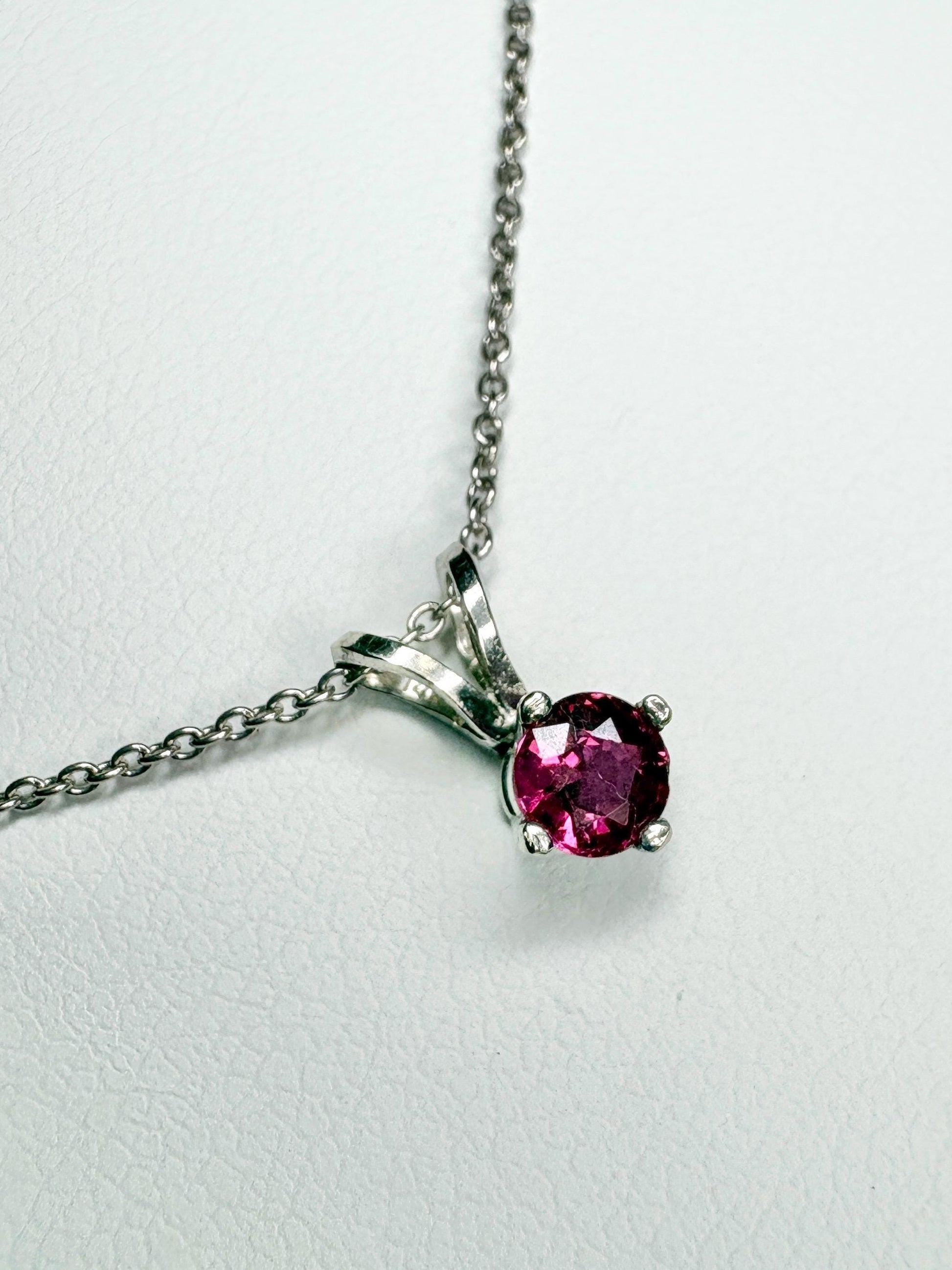 Ruby Solitaire Pendant Necklace Solid 14k White Gold and 18k Adjustable Chain 16-17.5" - NewLifeJewelryVault