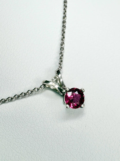 Ruby Solitaire Pendant Necklace Solid 14k White Gold and 18k Adjustable Chain 16-17.5" - NewLifeJewelryVault